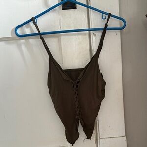 Dark Olive green Lace-Up Women's Crop Top